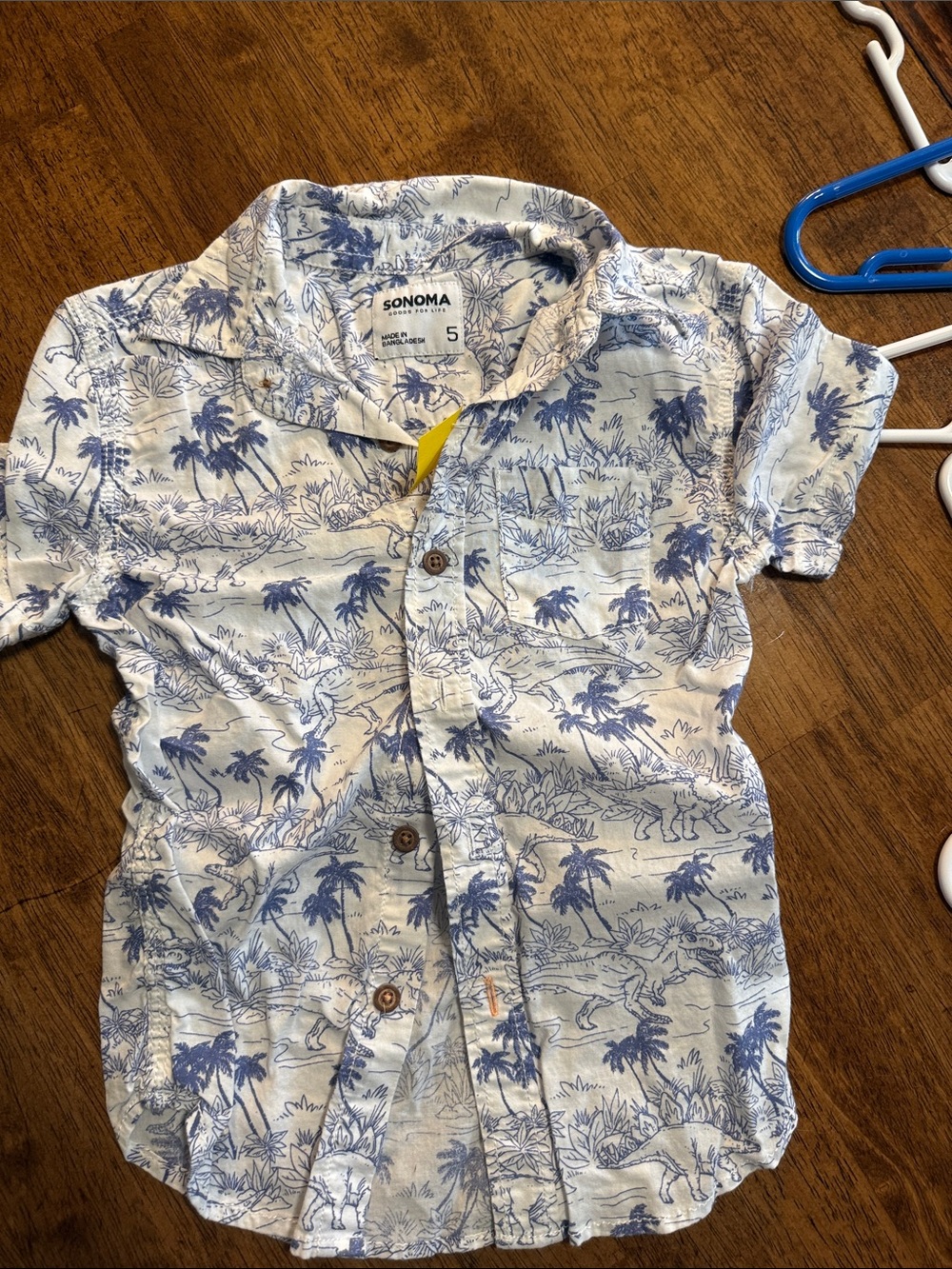 Sonoma Boys' Short Sleeve Tropical Dino Print Shirt - Blue on Cream